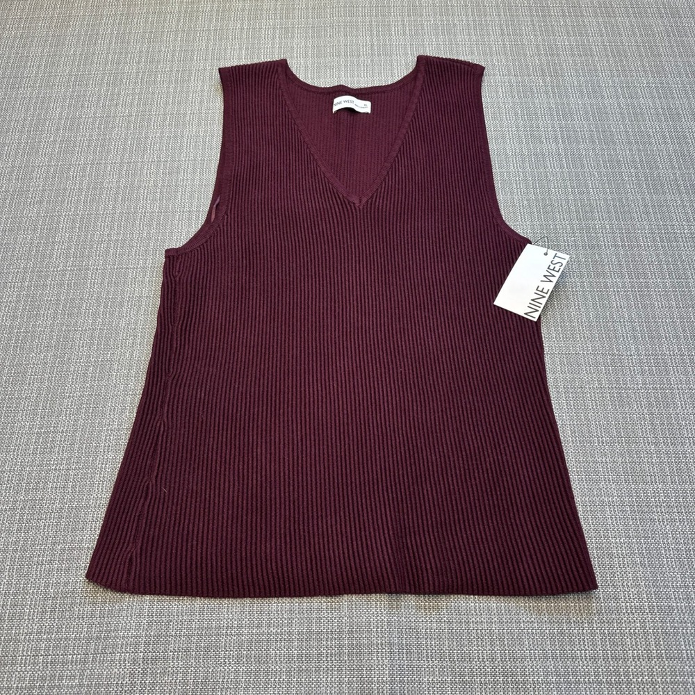 New Minimalist Ribbed Sweater Tank XL Burgundy Nine West Layering Romantic‎